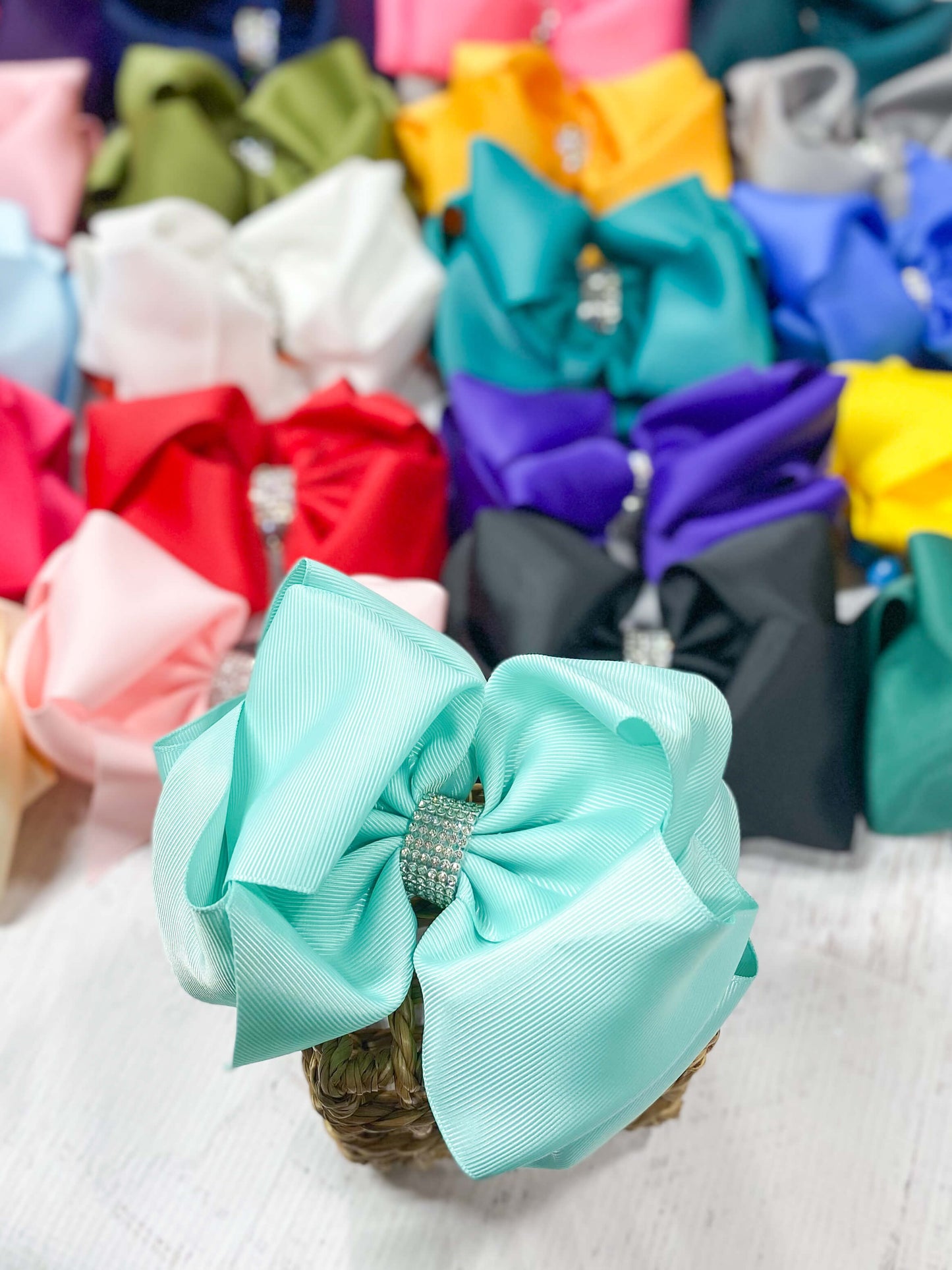 Oversize Rhinestone Hair Bows - French Clip - 5.5"