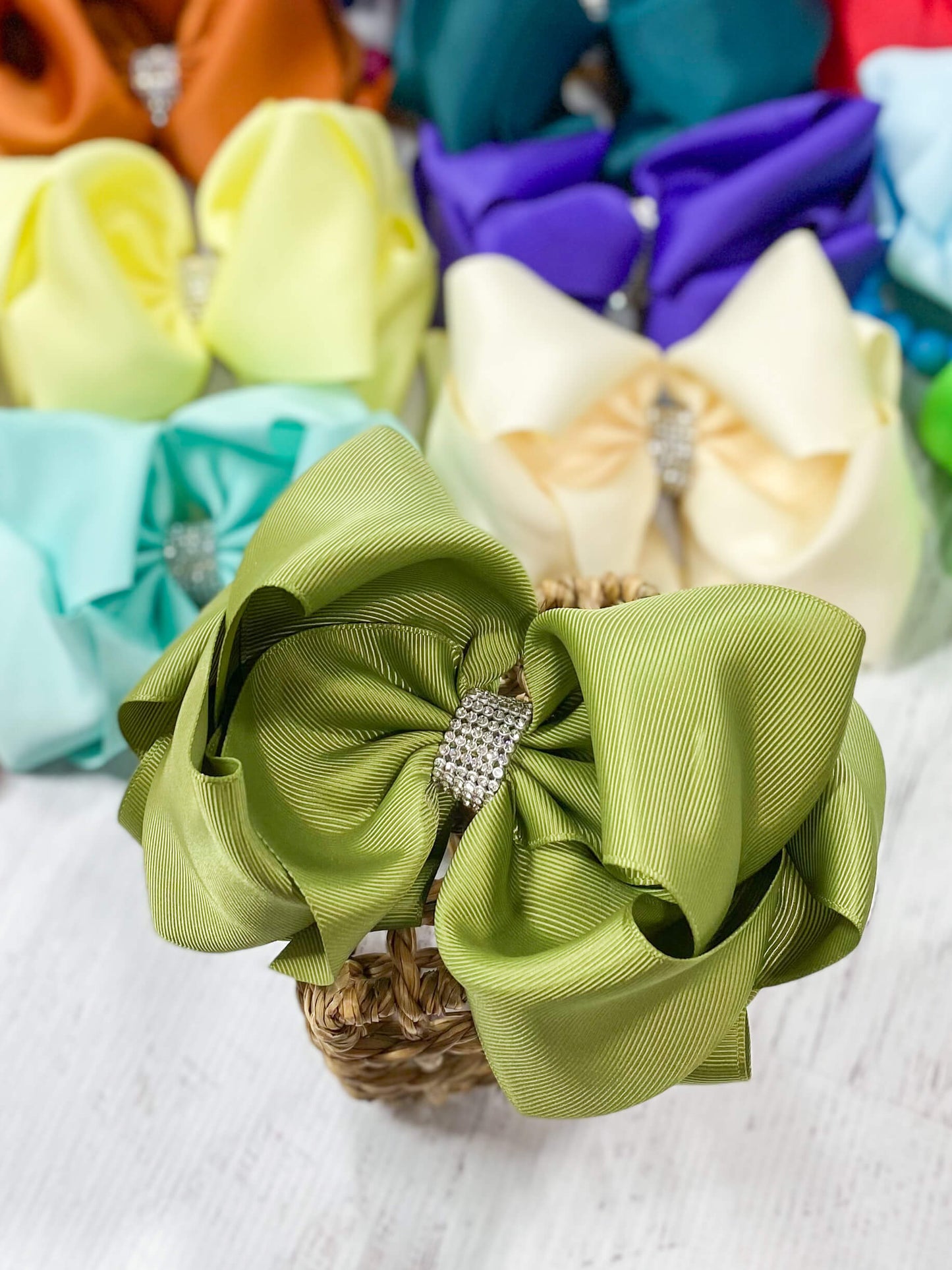 Oversize Rhinestone Hair Bows - French Clip - 5.5"