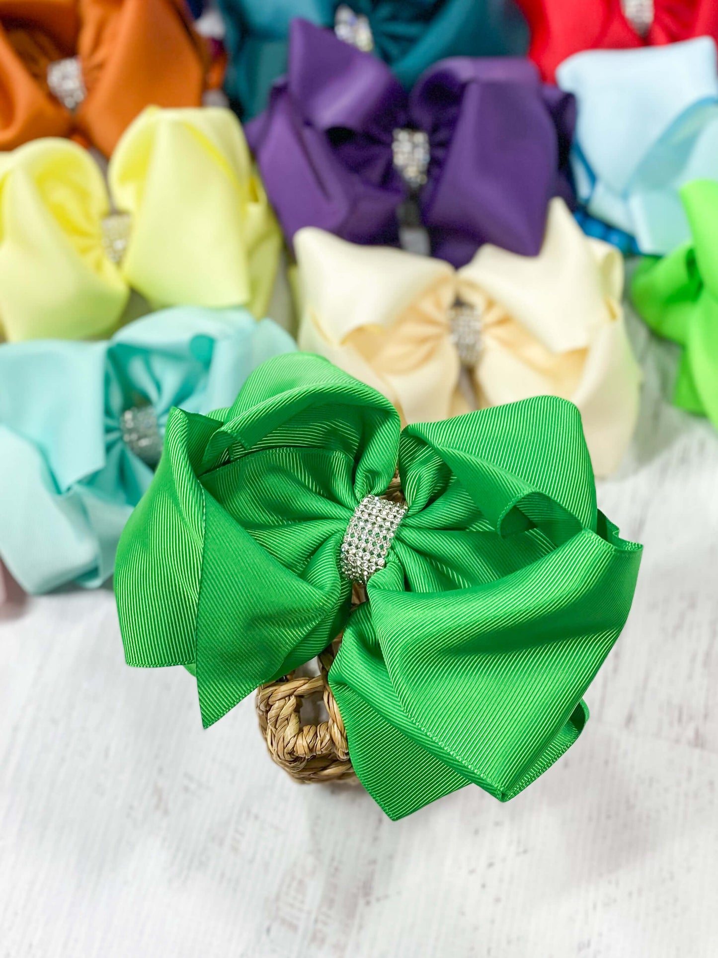 Oversize Rhinestone Hair Bows - French Clip - 5.5"