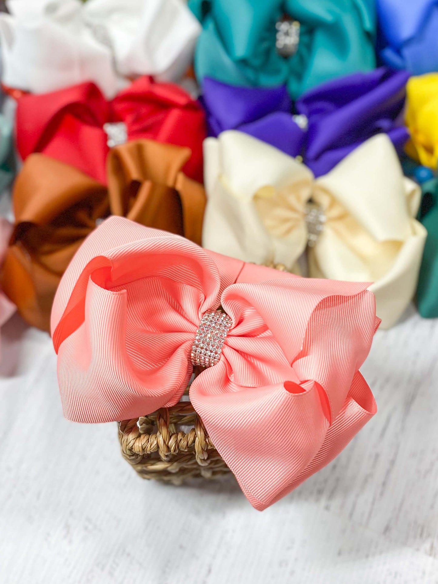 Oversize Rhinestone Hair Bows - French Clip - 5.5"