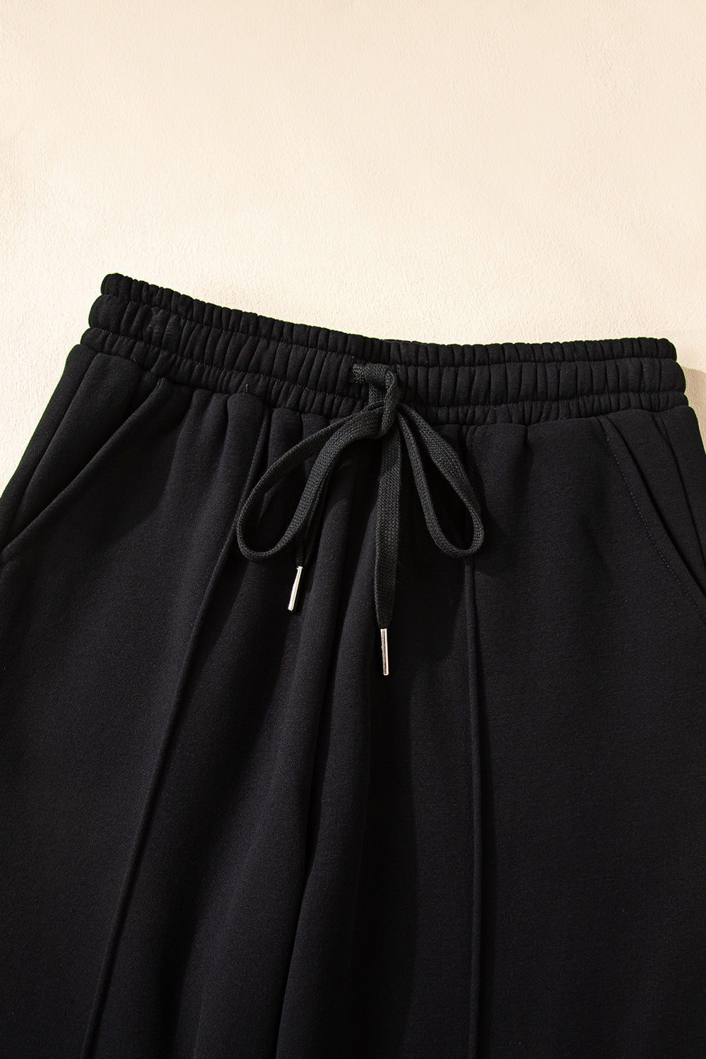 Black Solid Collared Sweatshirt and High Waist Pants Active Set