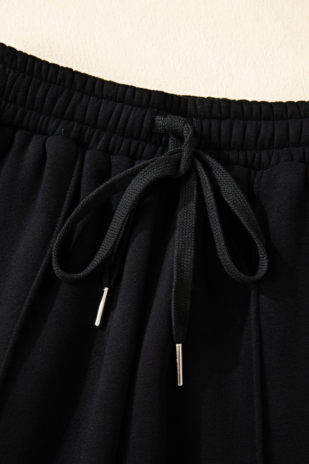 Black Solid Collared Sweatshirt and High Waist Pants Active Set