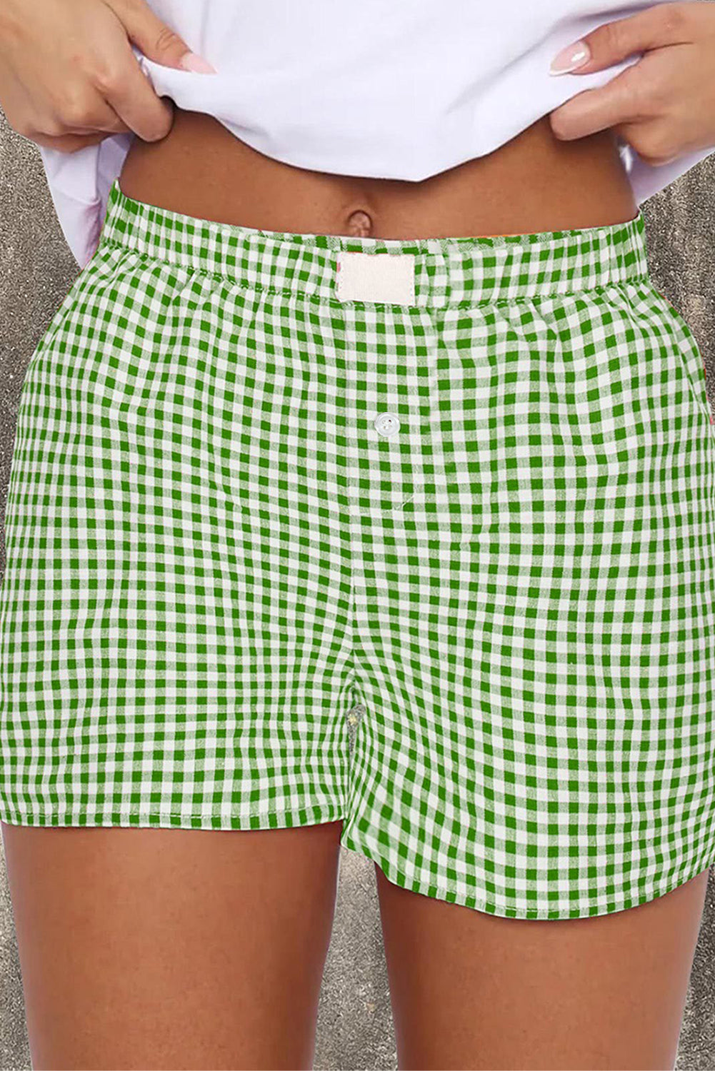 Blue Gingham Printed High Waist Shorts