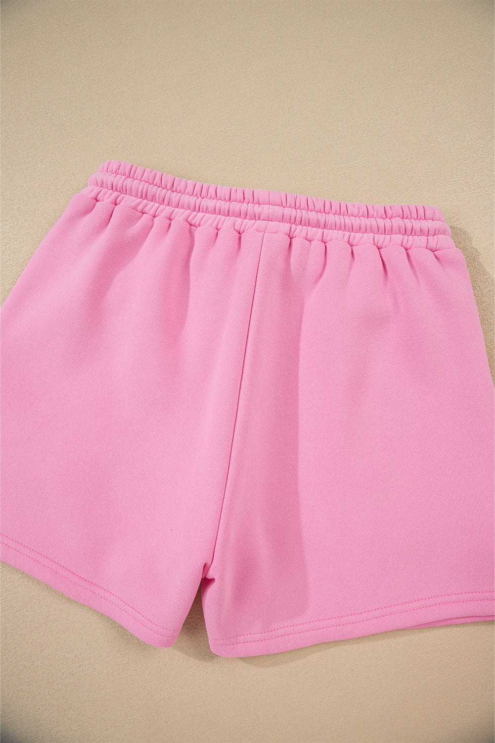 Strawberry Pink Color Block Pullover and Lace-up Elastic Waist Shorts Set