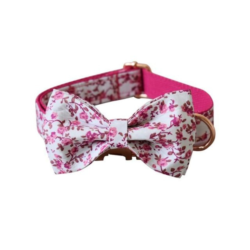 Cottage Rose Bow Tie Dog Collar & Leash Set