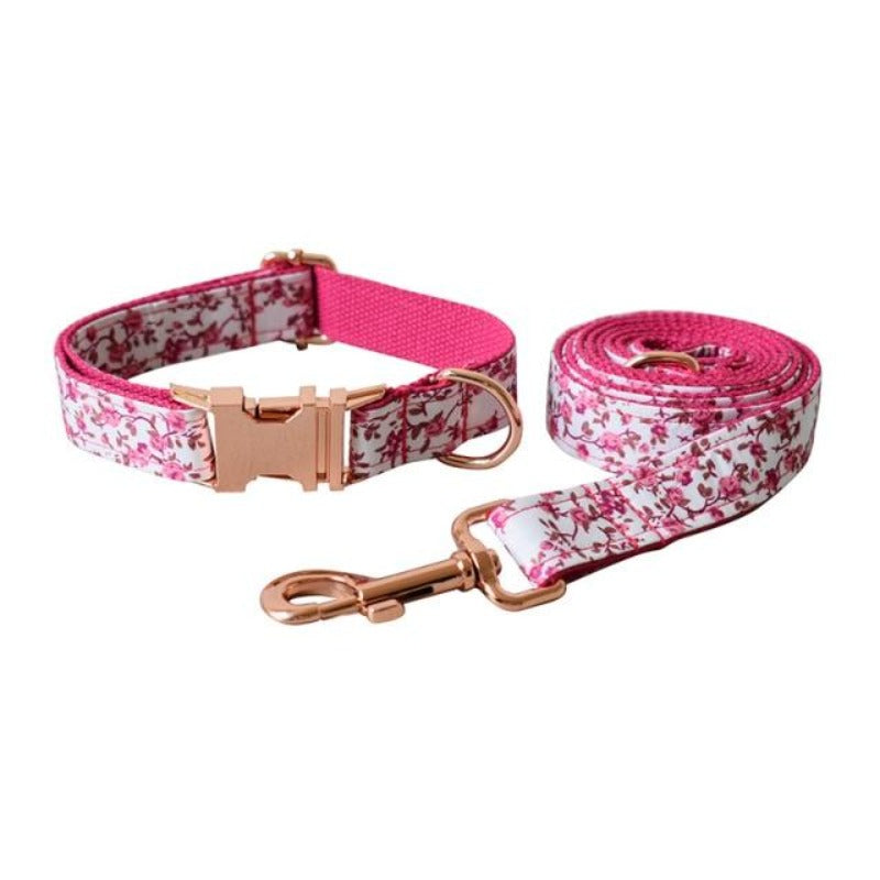 Cottage Rose Bow Tie Dog Collar & Leash Set