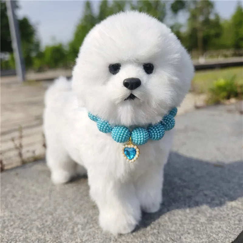 Crystal Heart Colorful Beaded Pearl Dog Necklace
