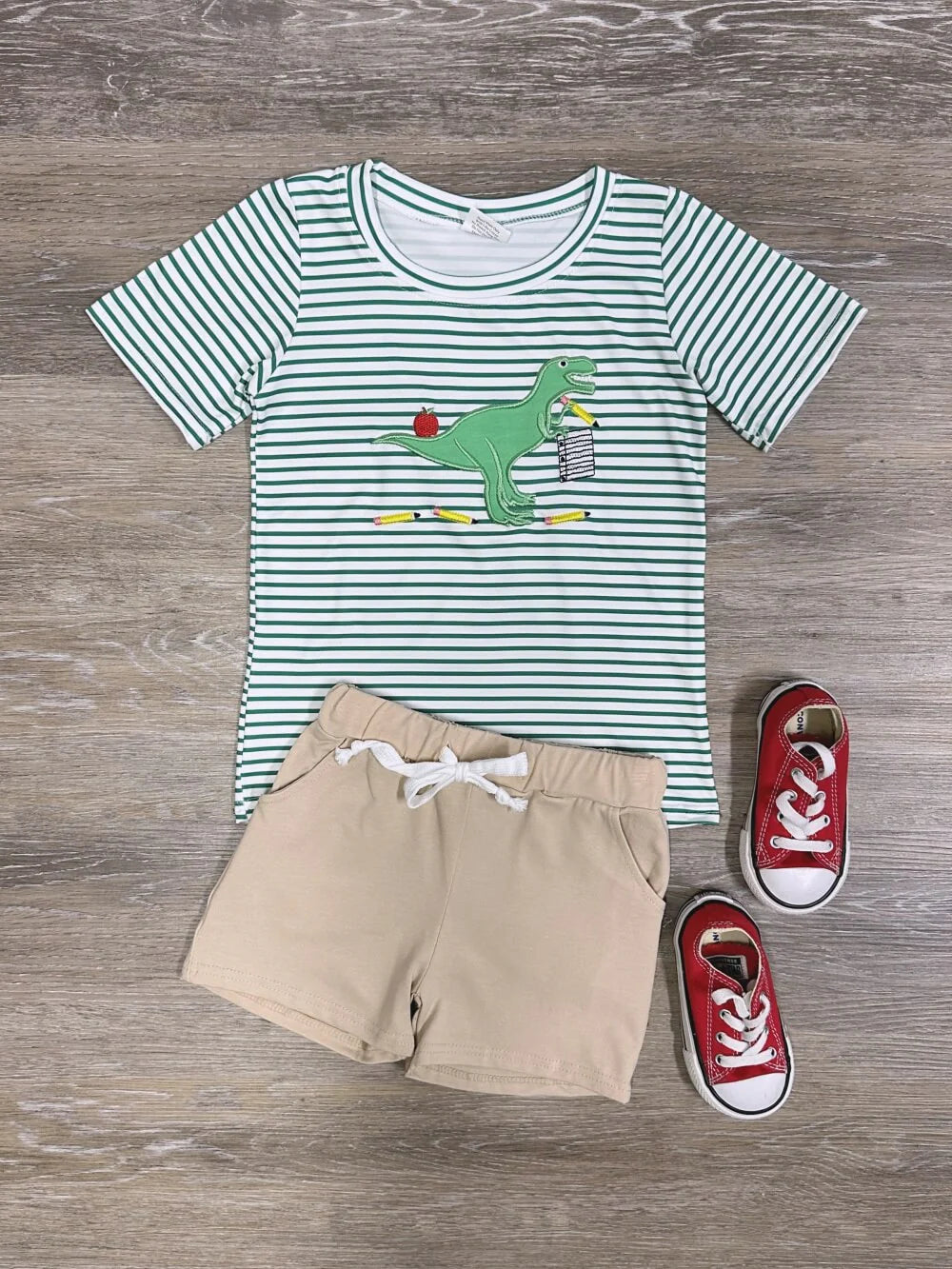 Dinosaur Boys Back to School T-Rex Top & Khaki Shorts Outfit