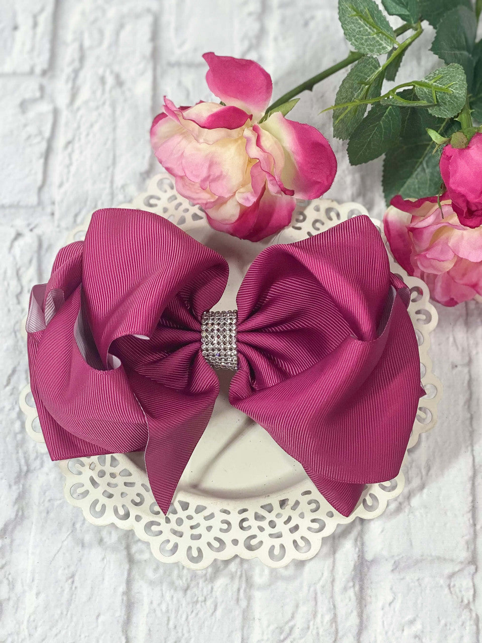 Plum Rhinestone Center Knot Hair Bows (2 Size Options!)