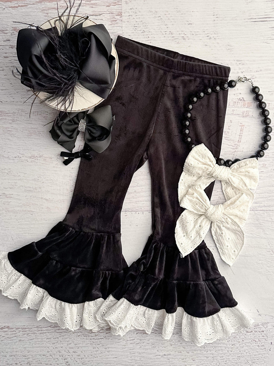 Black Lace Trimmed Velvet Leggings