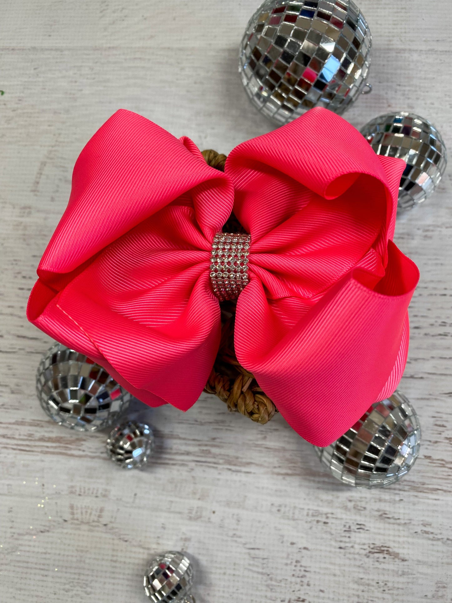 Oversize Rhinestone Hair Bows - French Clip - 5.5"