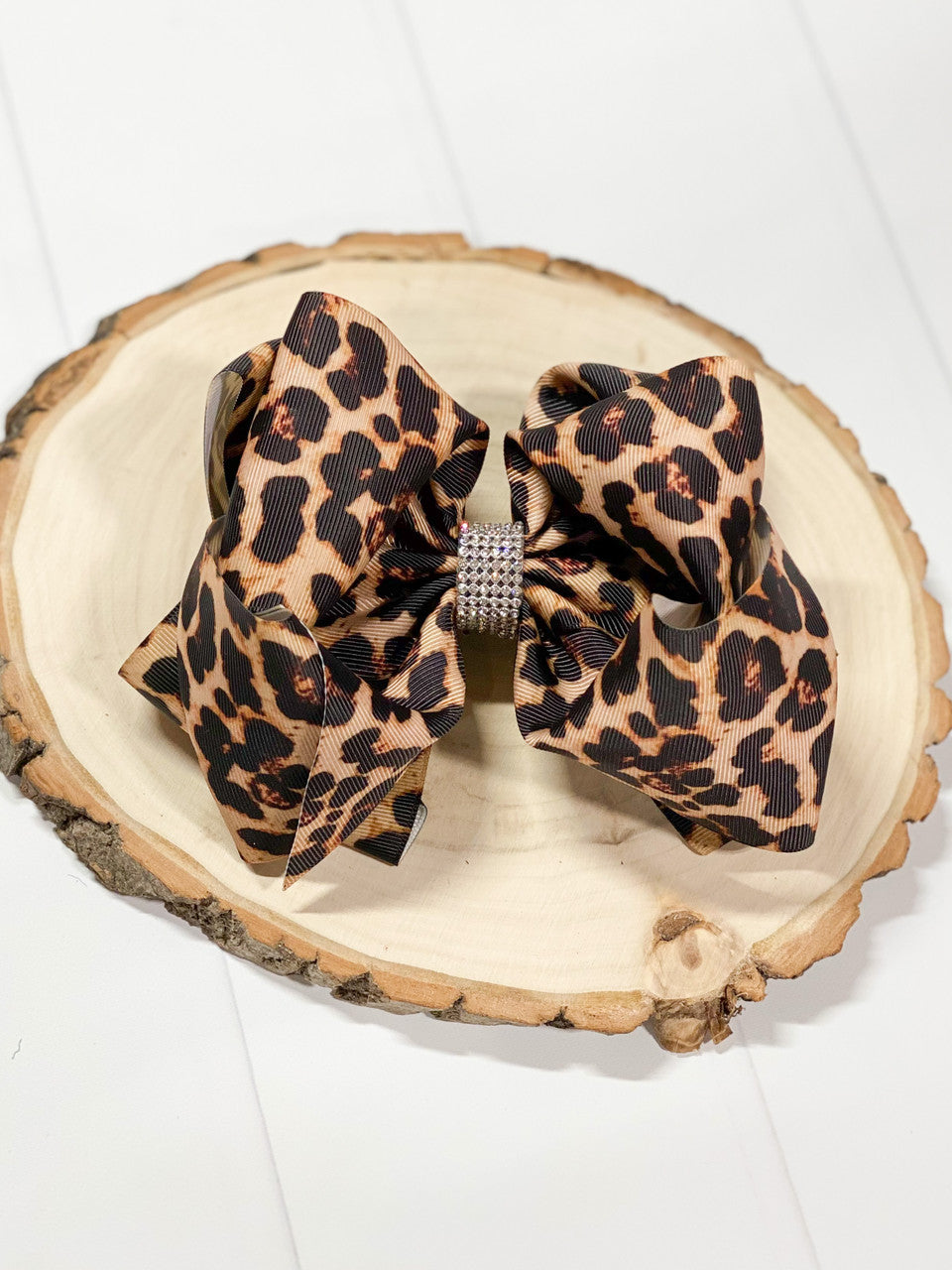 Animal Print Rhinestone Center Bow (Alligator Clip) 6"