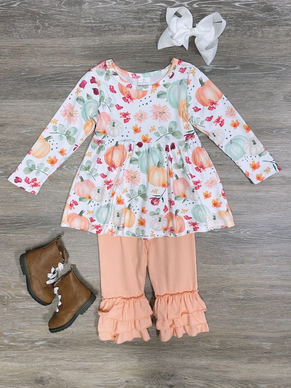 Peachy Pumpkins Girls Ruffle Pants Fall Outfit