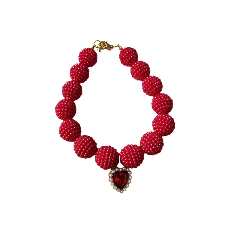 Crystal Heart Colorful Beaded Pearl Dog Necklace