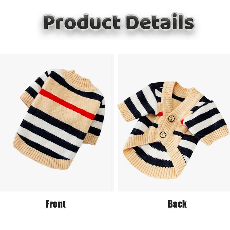 Striped Button-Down Cardigan Dog Sweater