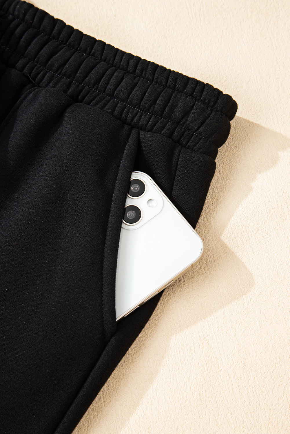 Black Solid Collared Sweatshirt and High Waist Pants Active Set