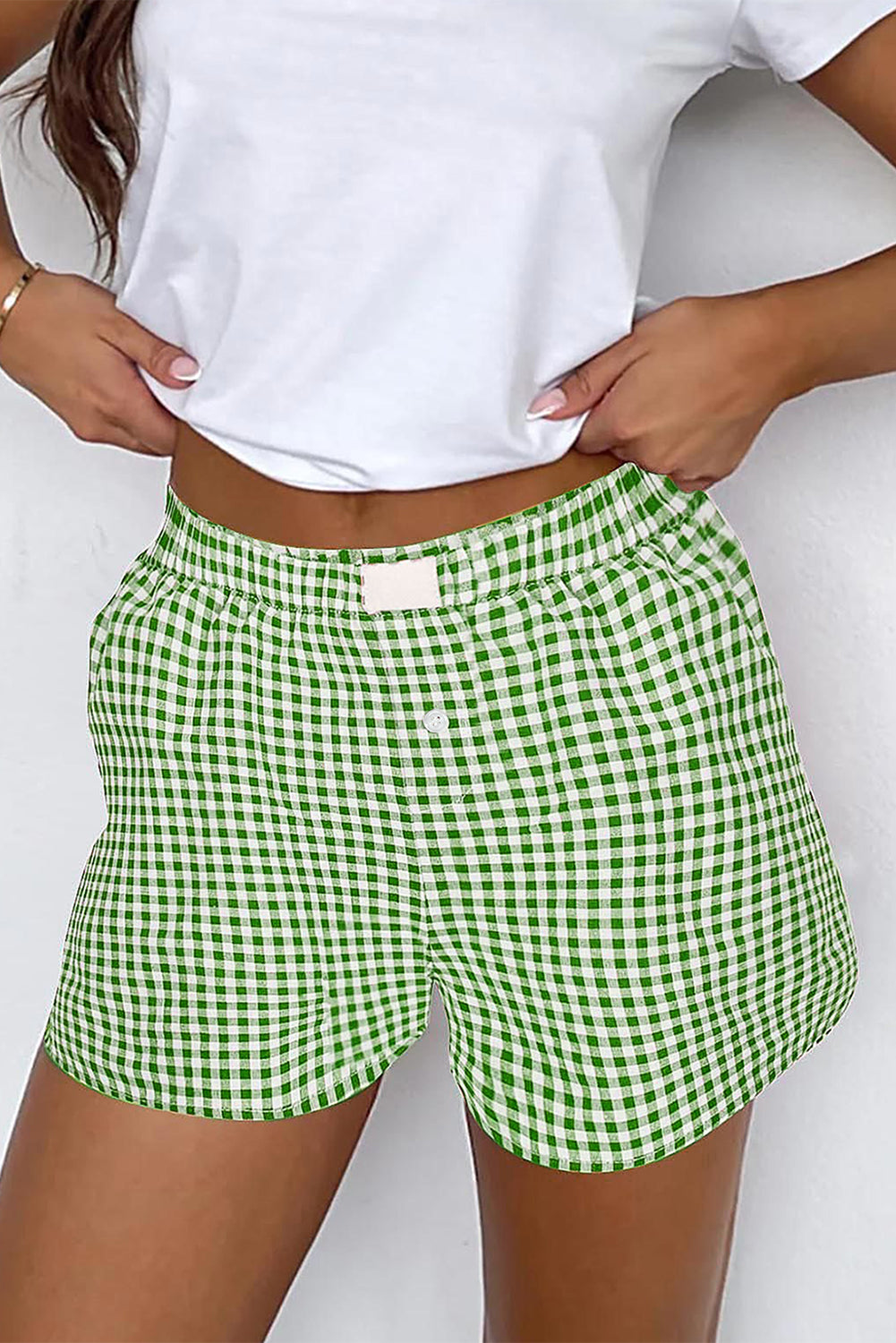 Blue Gingham Printed High Waist Shorts