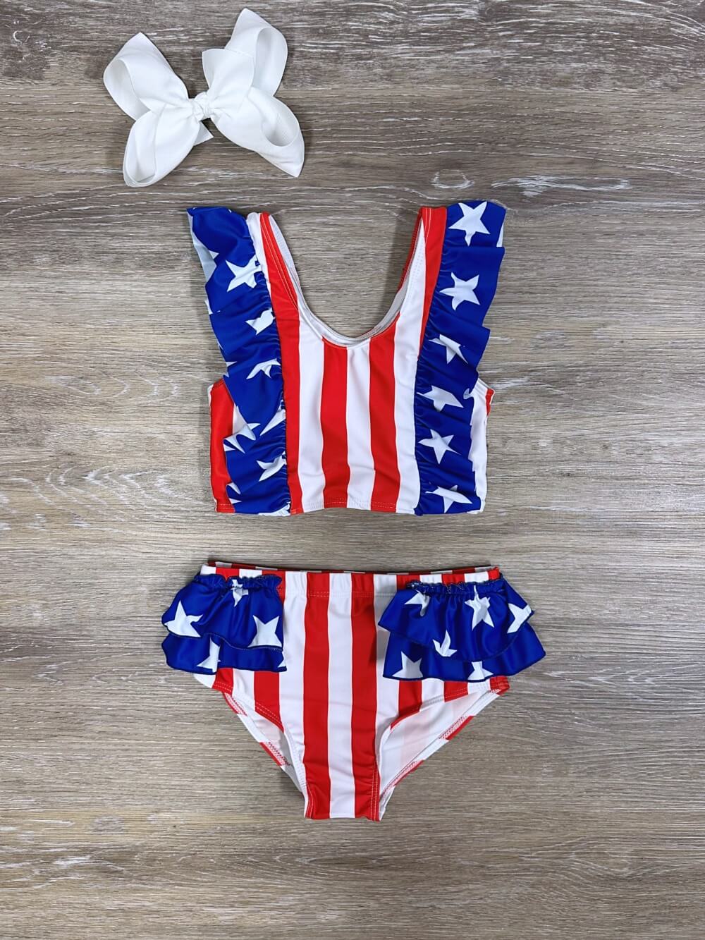 Stars & Stripes Girls USA Flag Print Two-Piece Swimsuit