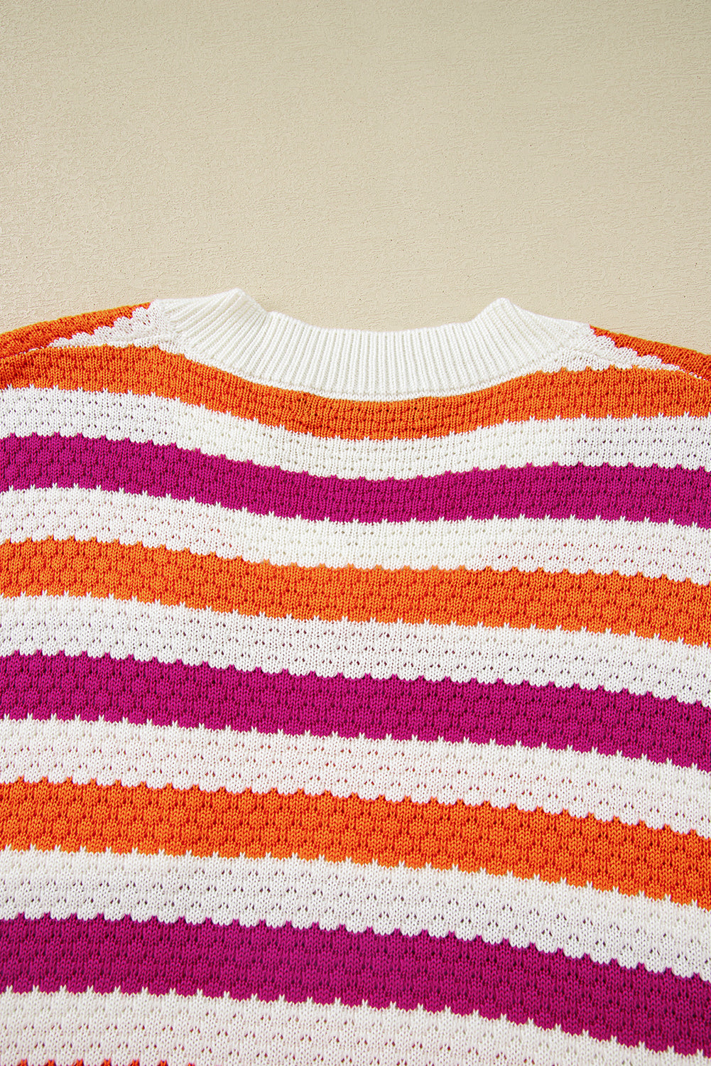 Green Stripe V Neck Short Sleeve Sweater with Side Slits
