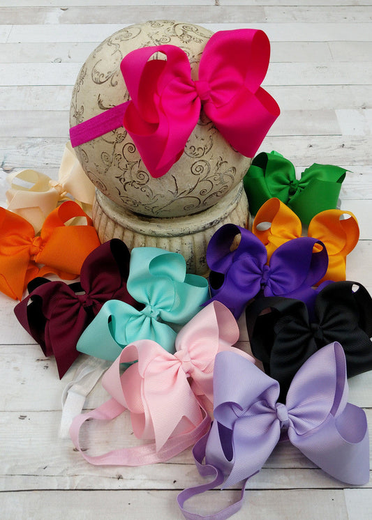 Classic Grosgrain Hair Bow - Satin Headband - 4.5"
