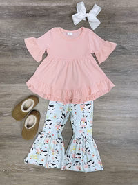 Barnyard Chic Girls Ruffle Tunic & Cow Bell Bottoms Outfit