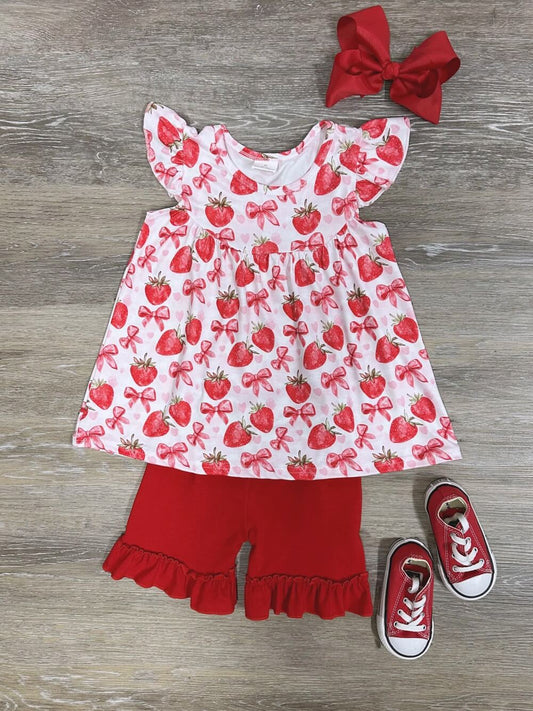 Berries & Bows Coquette Girls Ruffle Shorts Outfitt