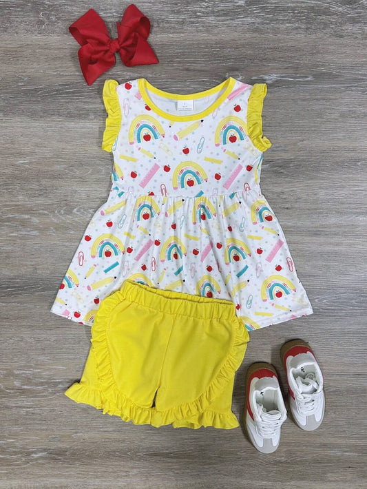 Bright Start Girls Pencil Rainbow Back to School Shorts Outfit