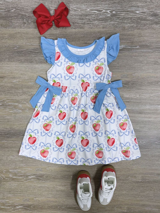 Classroom Cutie Apple & Bows Ruffle Girls Back to School Dress