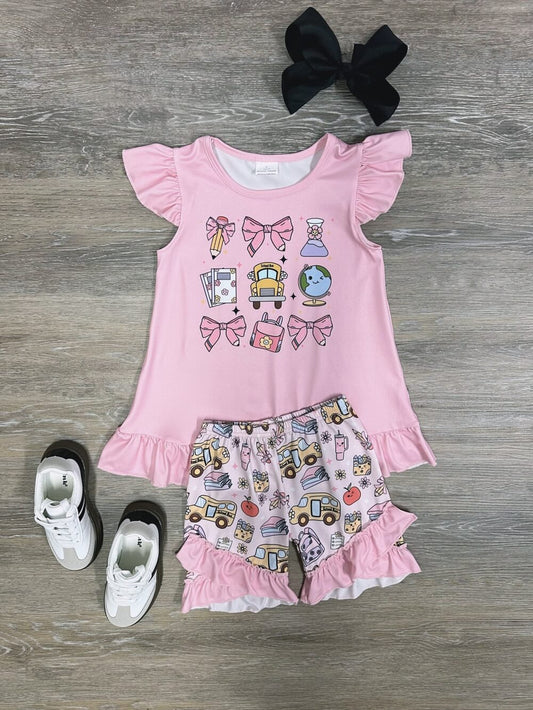 Coquette Classroom Cute Girls Back to School Pink Shorts Outfit