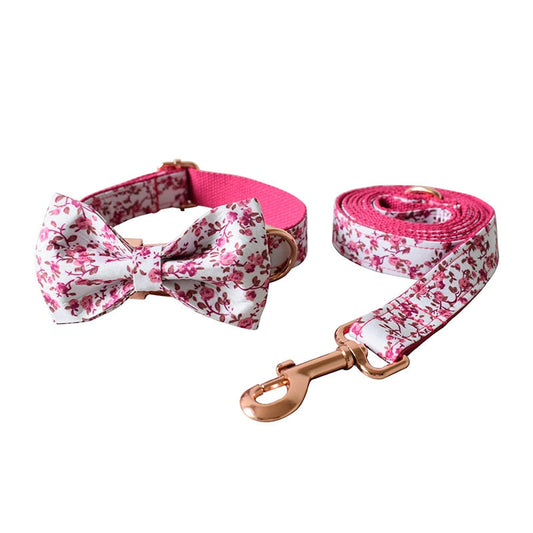 Cottage Rose Bow Tie Dog Collar & Leash Set