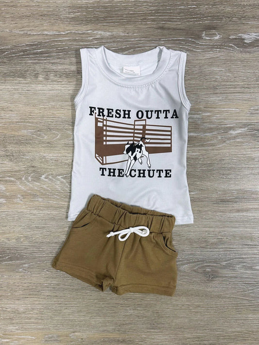 Fresh Outta the Chute Boys Baby Cow Shorts Outfit