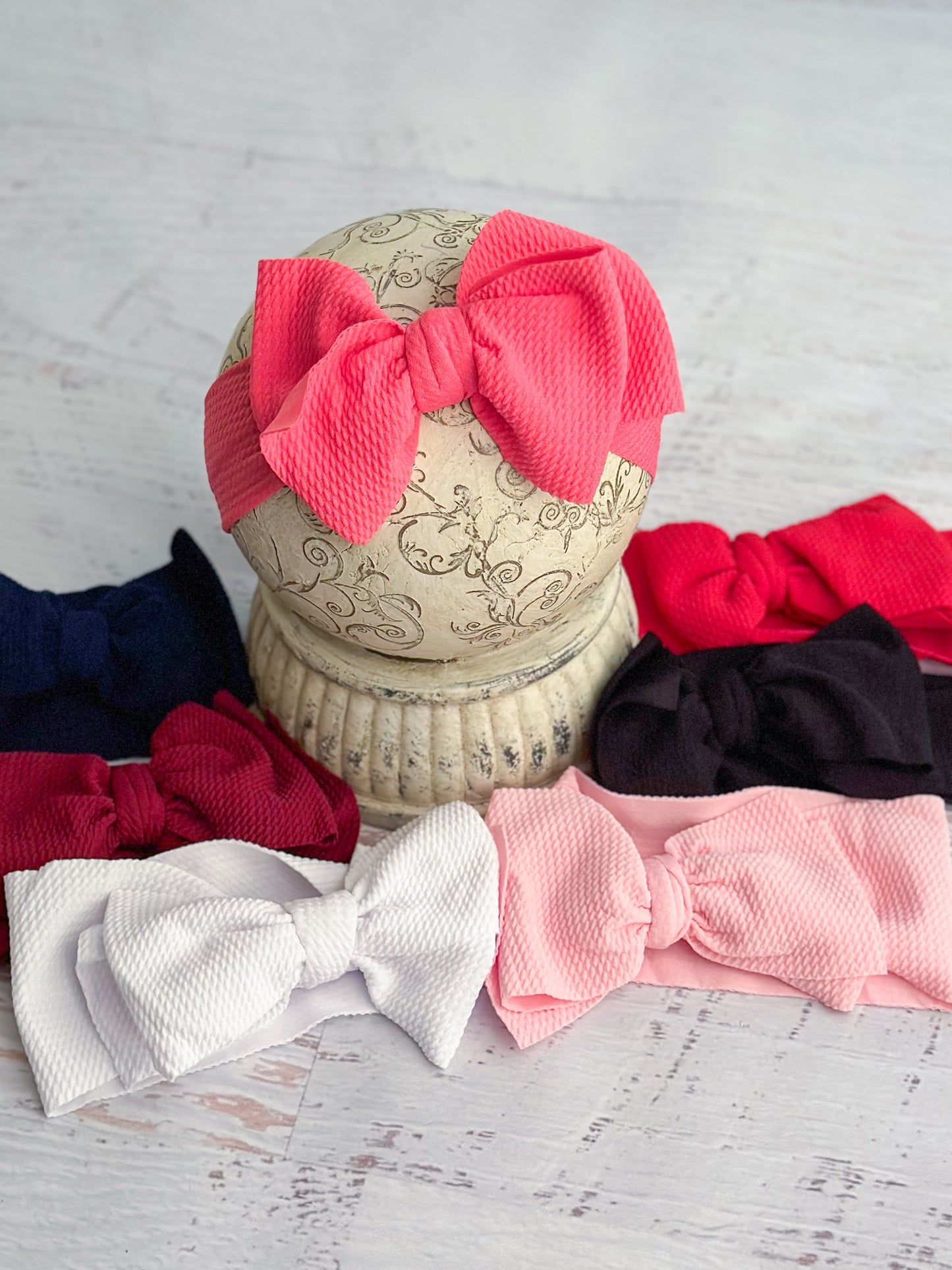 Double Bow Headbands - Solid Colors (White & Hot pink)