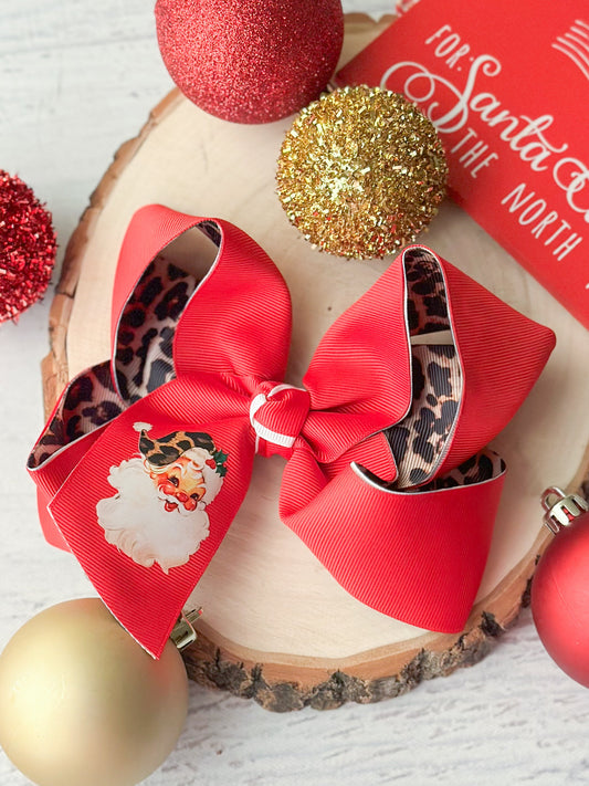 Double Layer Santa Animal Print Hair Bow