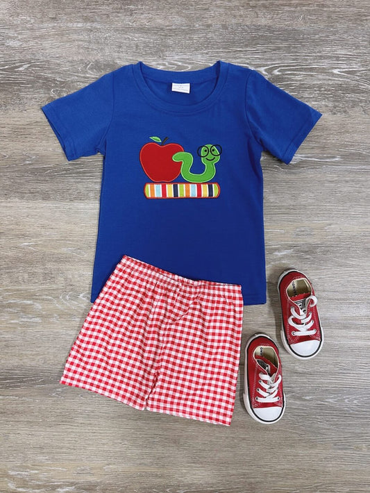 Apple and Worm Boys Back to School Gingham Shorts Outfit