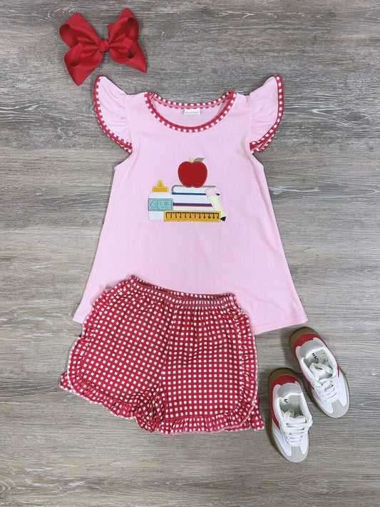 Apple and Books Girls School Outfit with Ruffle Shorts