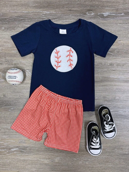 Home Run Hero Boys Navy & Red Baseball Shorts Set