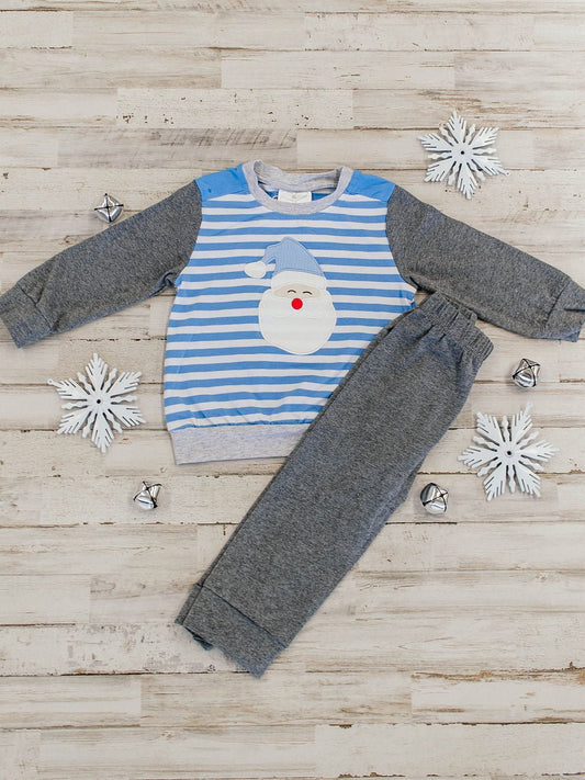 Blue Stripe Santa Boys Set
