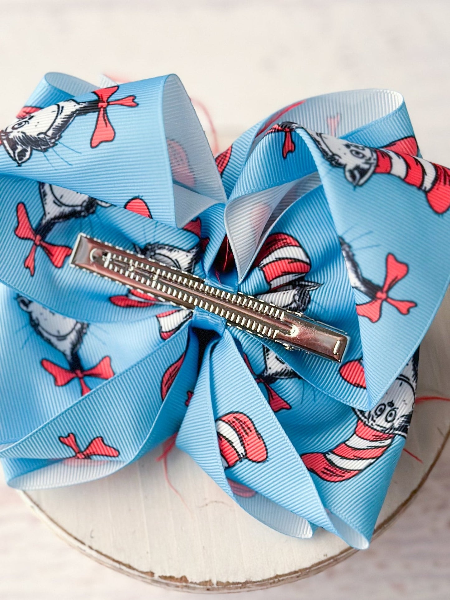 Cat In the Hat Feather Puff Hair Bow