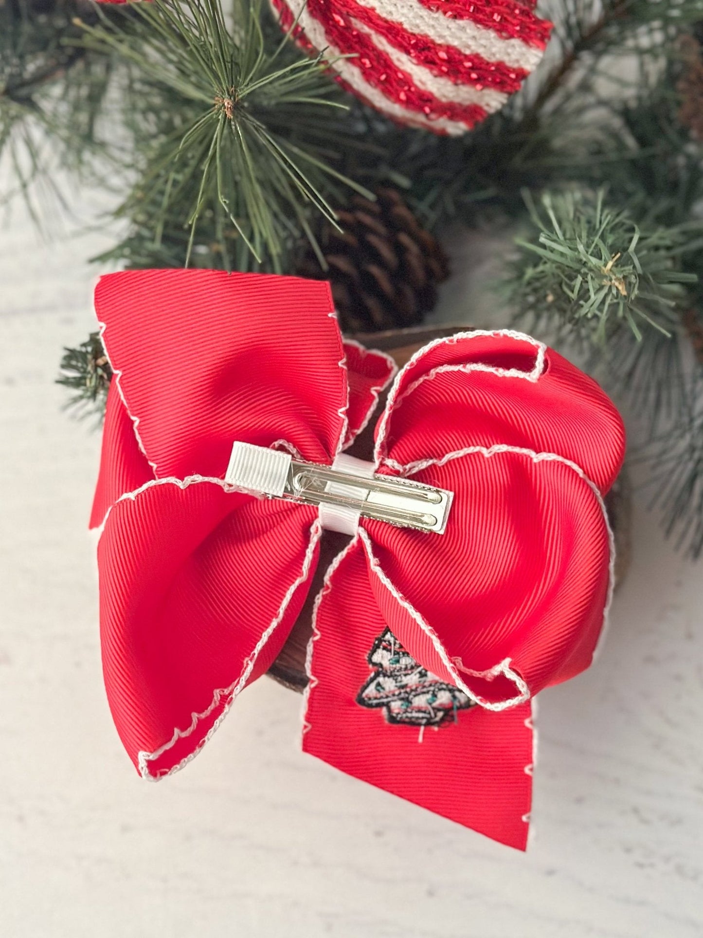 Christmas Tree Cake Embroidered Hair Bow