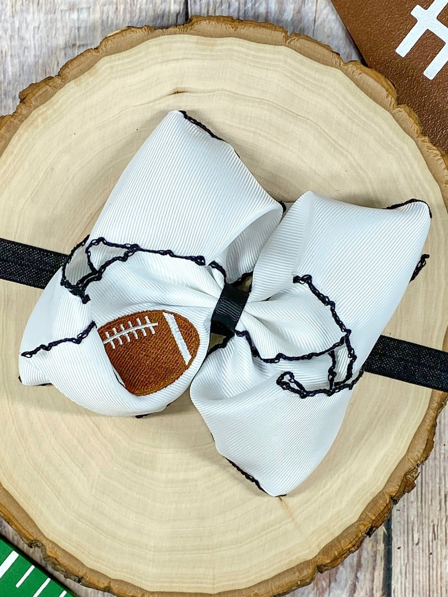 Football Embroidered Moonstitch Bow Headbands
