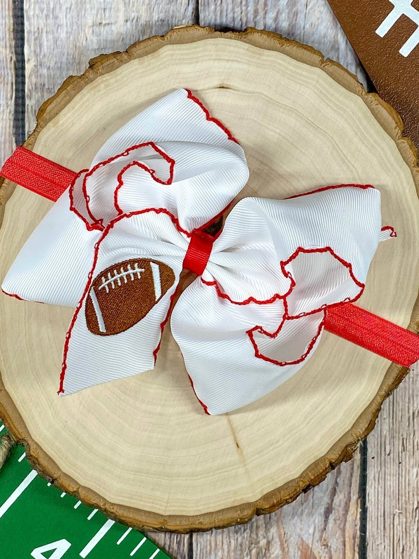 Football Embroidered Moonstitch Bow Headbands