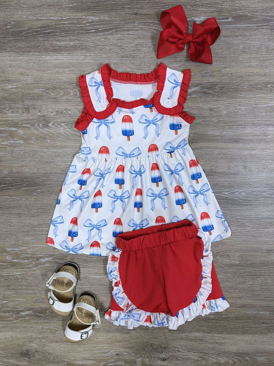 Sweet Land of Liberty Girls Popsicles & Bows Shorts Set