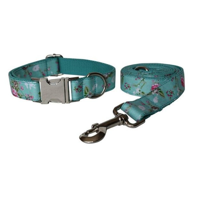 Floral Roses Bow Tie Dog Collar & Leash Set