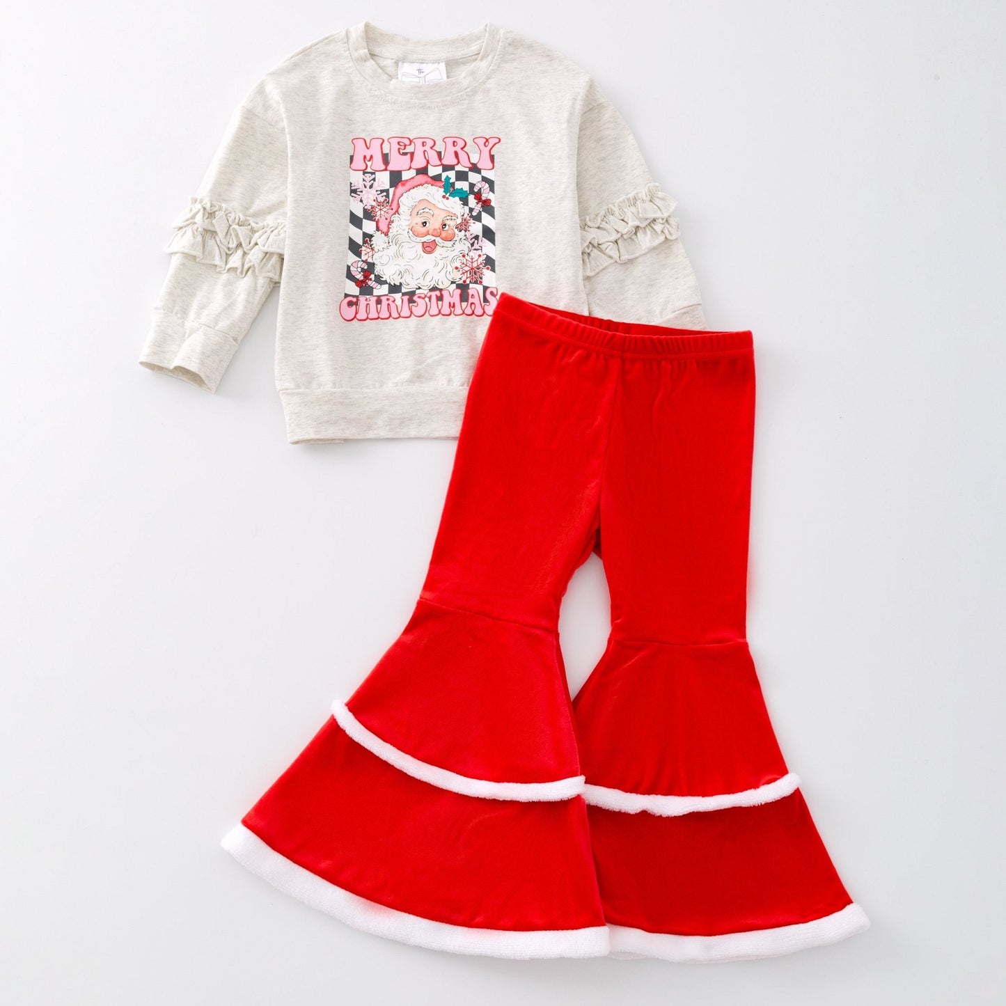 Retro Merry Christmas Santa with Red Bell Bottoms Set