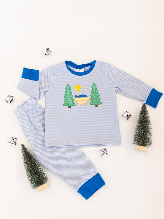 Silent Night Boys Blue Christmas PJ's