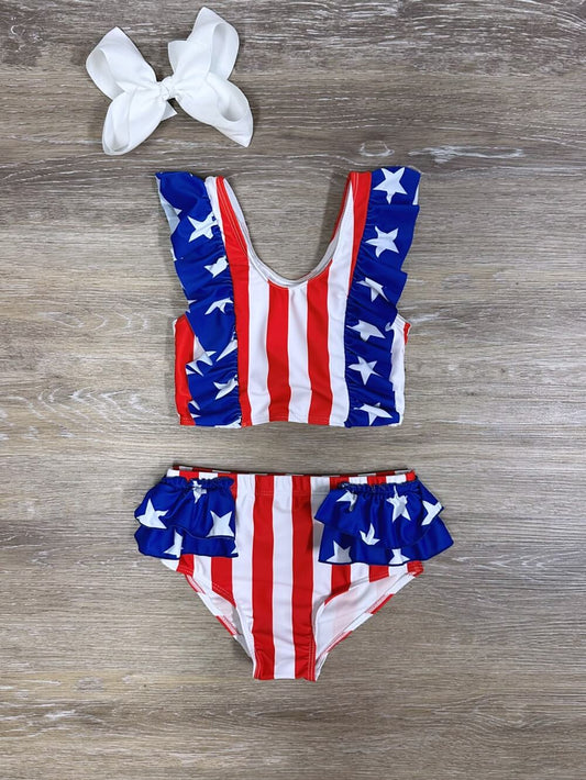 Stars & Stripes Girls USA Flag Print Two-Piece Swimsuit