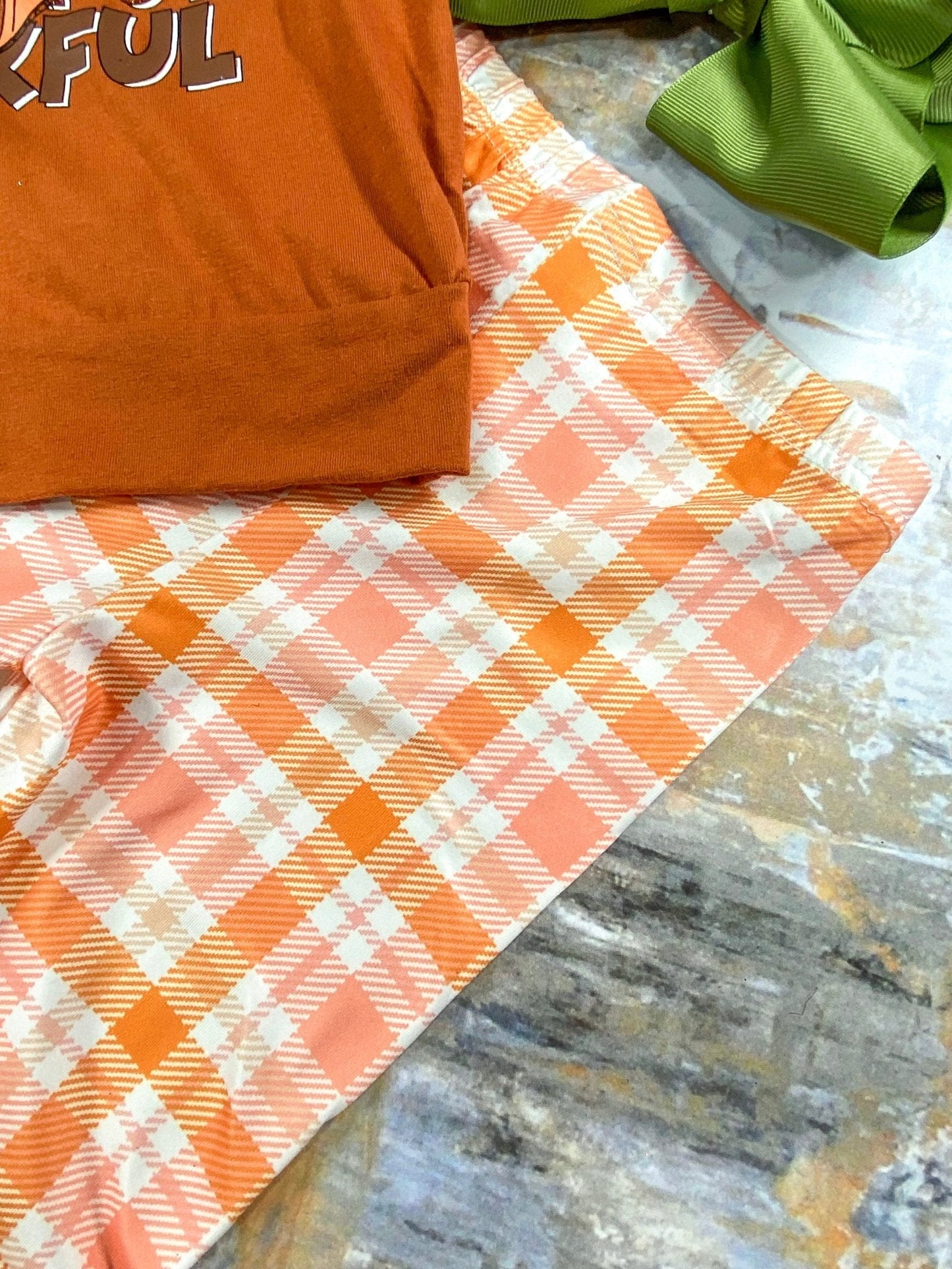 Thankful Bow Plaid Bell Bottom Set