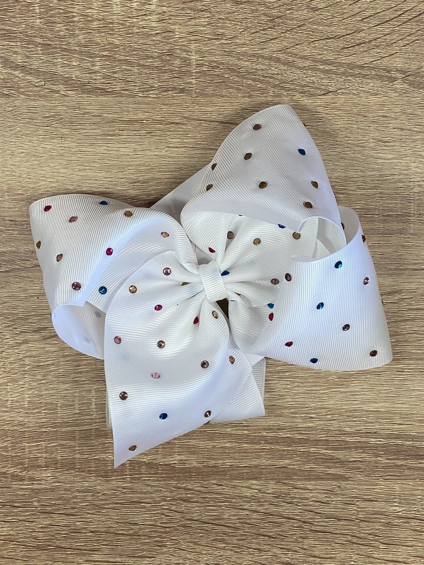 White with Rainbow Rhinestones Hair Bow