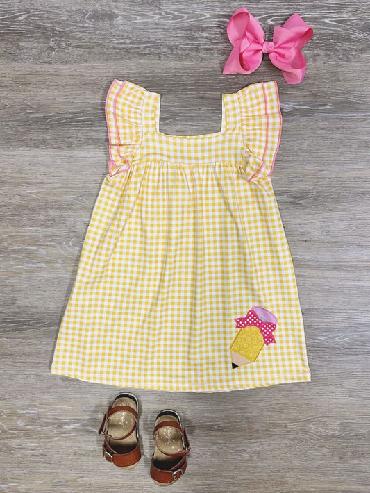 Yellow Gingham Girls Back to School Coquette Pencil Dress